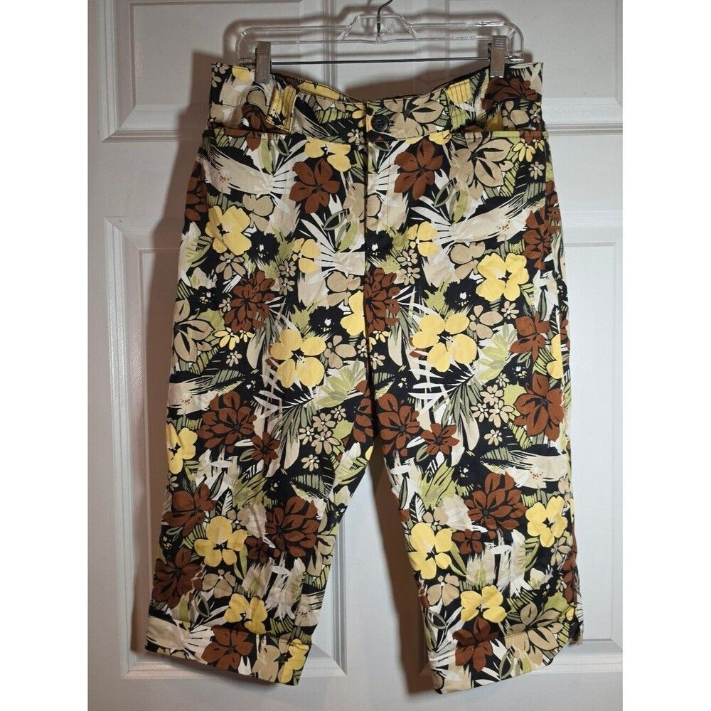 White Stag Floral Tropical Print Cropped Capri Pants 14 Petite